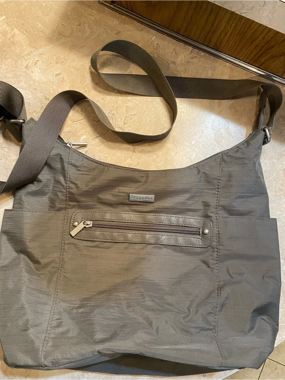 Baggallini Olive Nylon Messenger Bag with Adjustable Strap